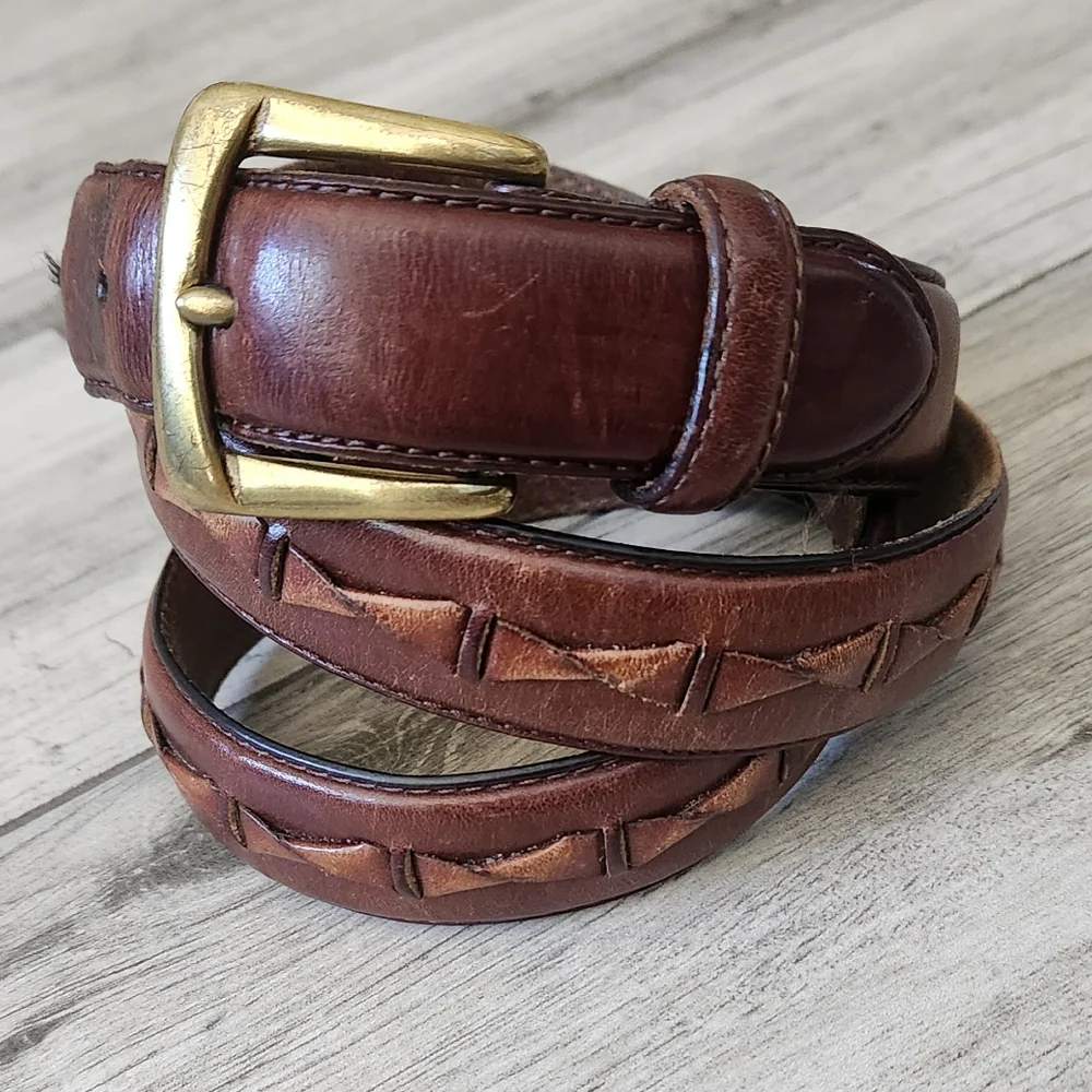 Fossil Belt Brown Leather Brass Buckle 38